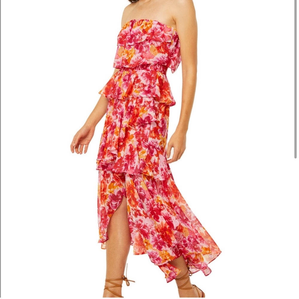 NWT misa luciana pink floral strapless maxi dress ruffle small women’s midi